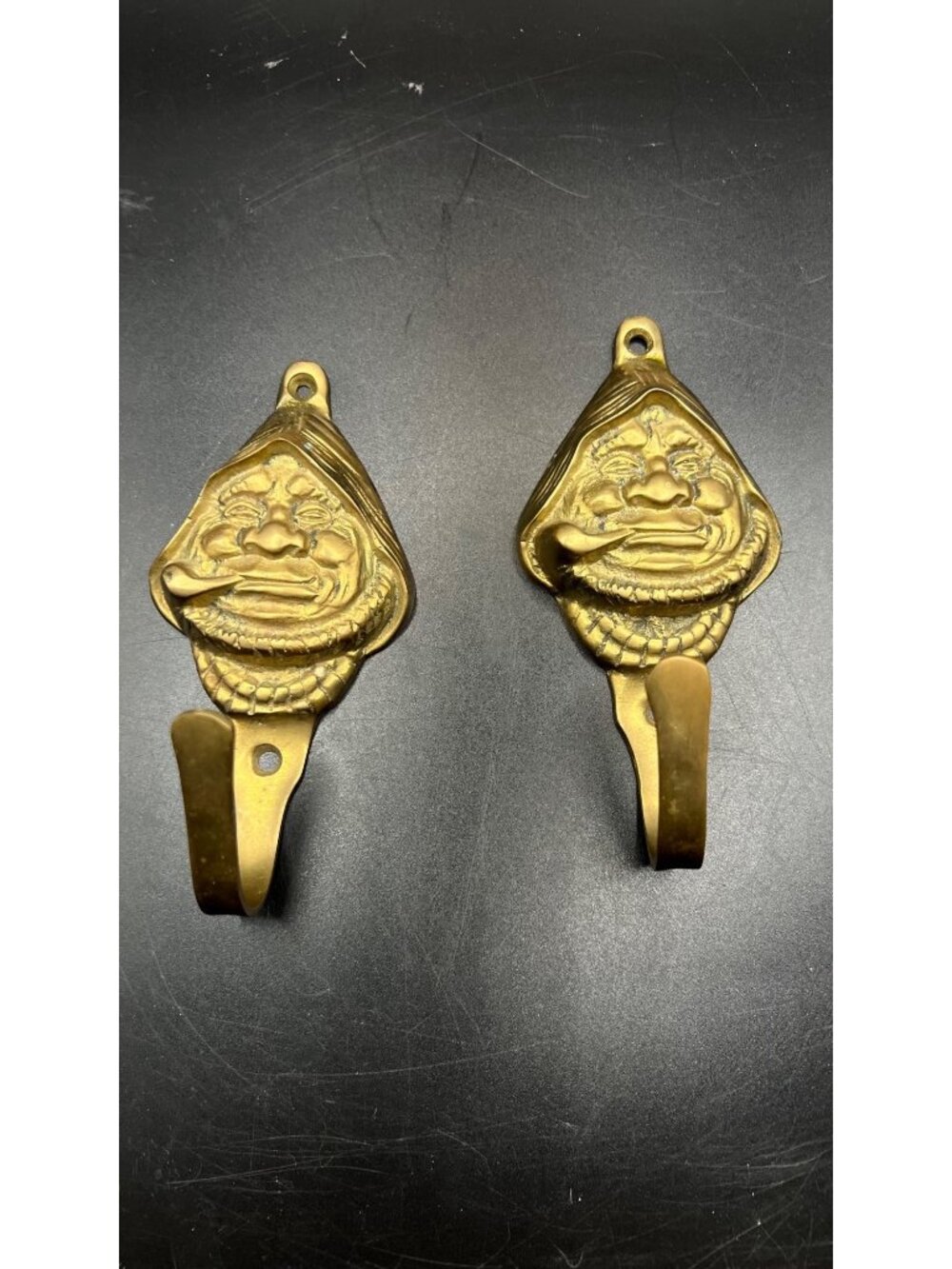 Vintage Brass Wall Hooks With Nautical face Design Rustic Home Decor Set Of 2